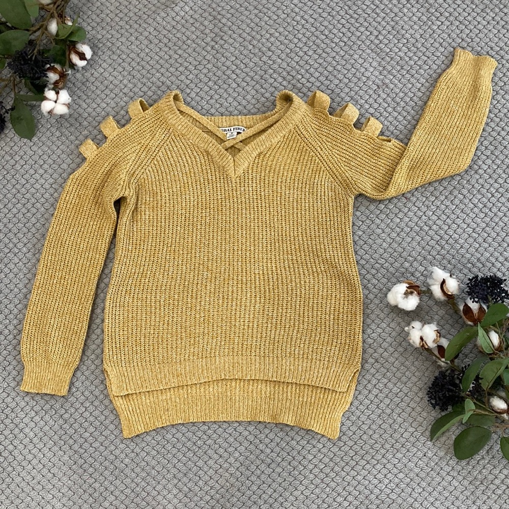 Moral Fiber brand sweater. Mustard yellow. Size small.